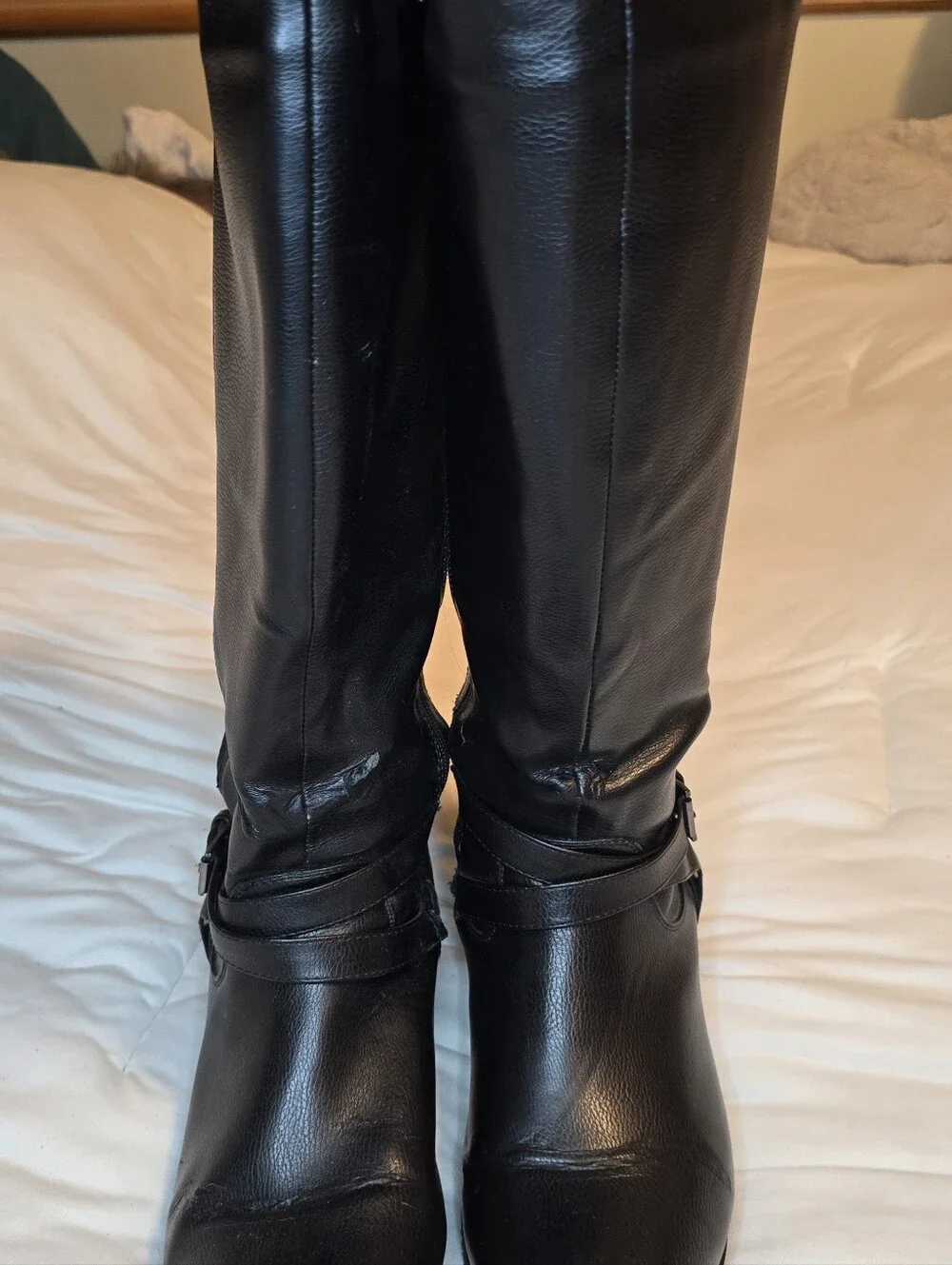 Women’s Over-the-Knee Black Leather Boots with Buckle Detail
